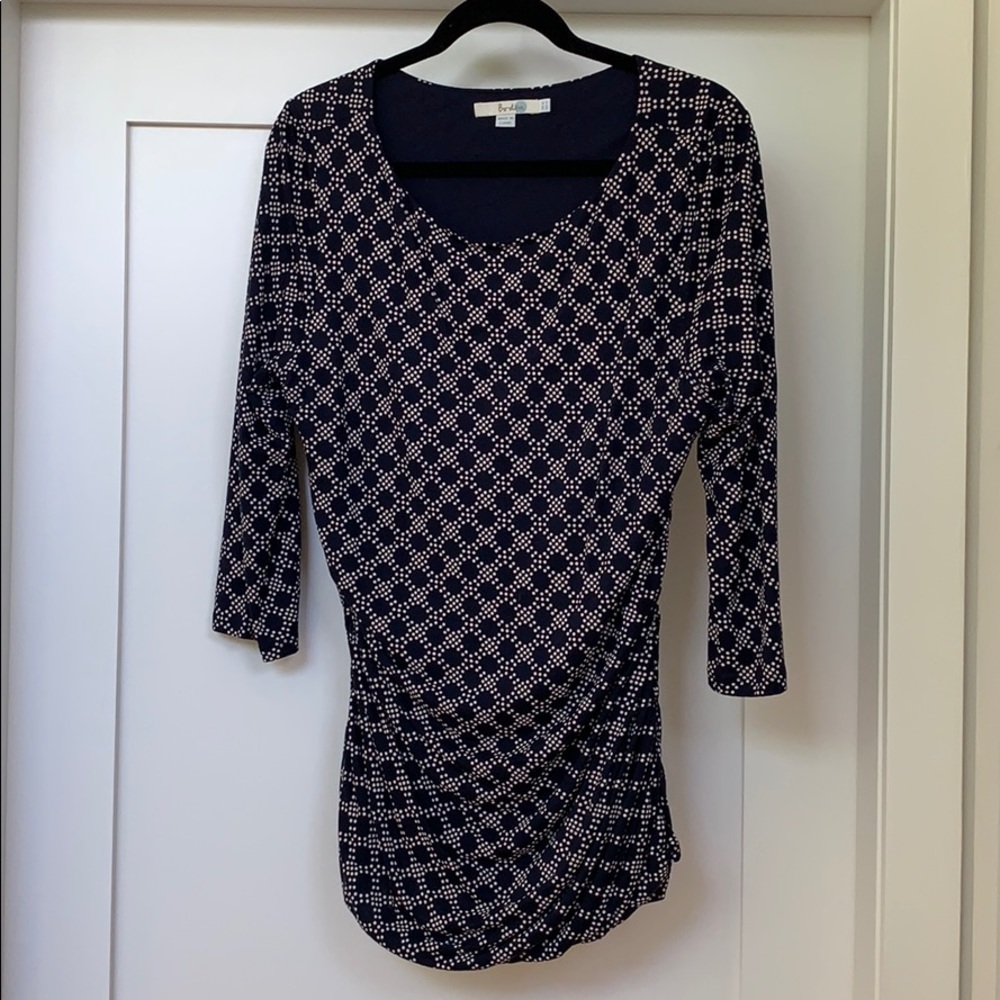 Boden Geometric Navy Ruched Top